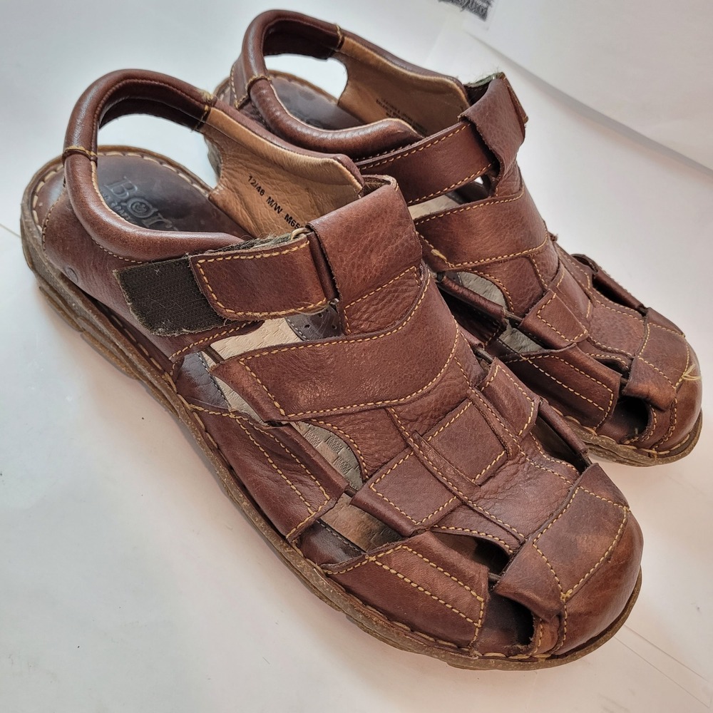 Born Fisherman Sandals Mens 12 Brown Leather Caged MOK8 Adjustable Strap Comfort